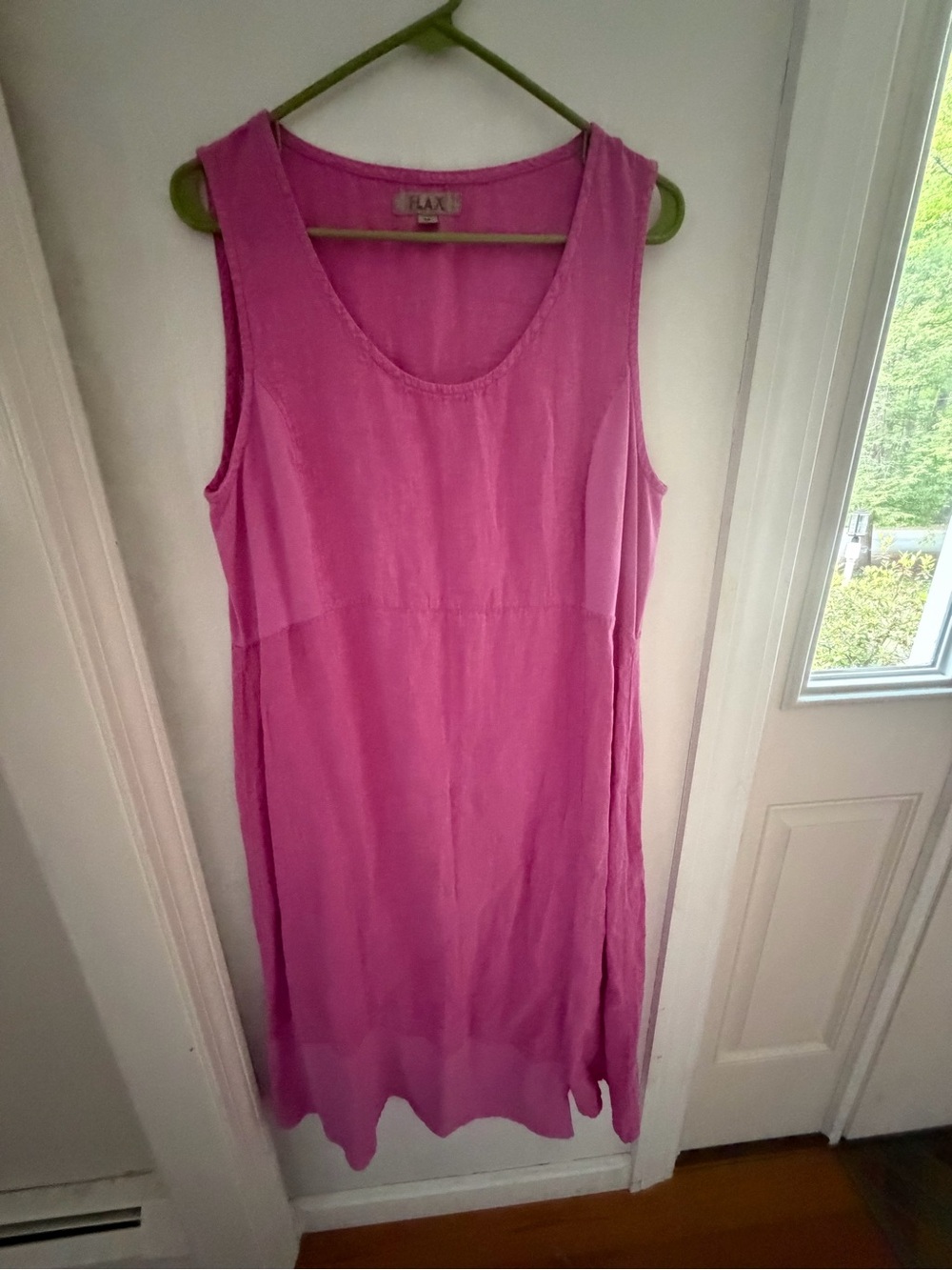 Flax medium linen pink midi dress Lagenlook kaftan lightweight tunic
